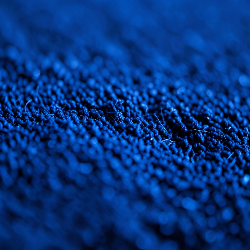 Fotografía cenital de un estanque industrial de agua en tonos azul profundo y verde apagado, con textura acuática suave y superficie serena.
